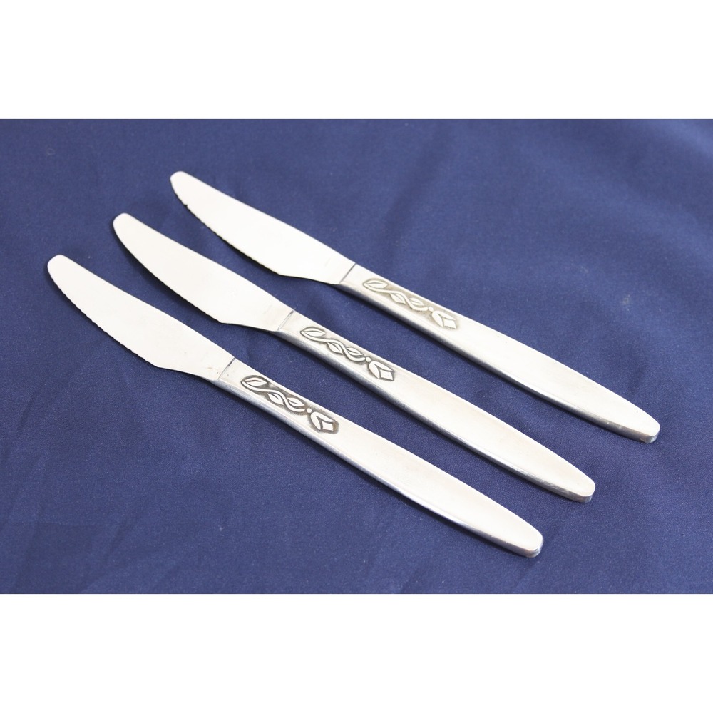 Amefa Holland Stainless Flatware Tulip Time Dinner Knives Set of 3 Vintage 8.25"